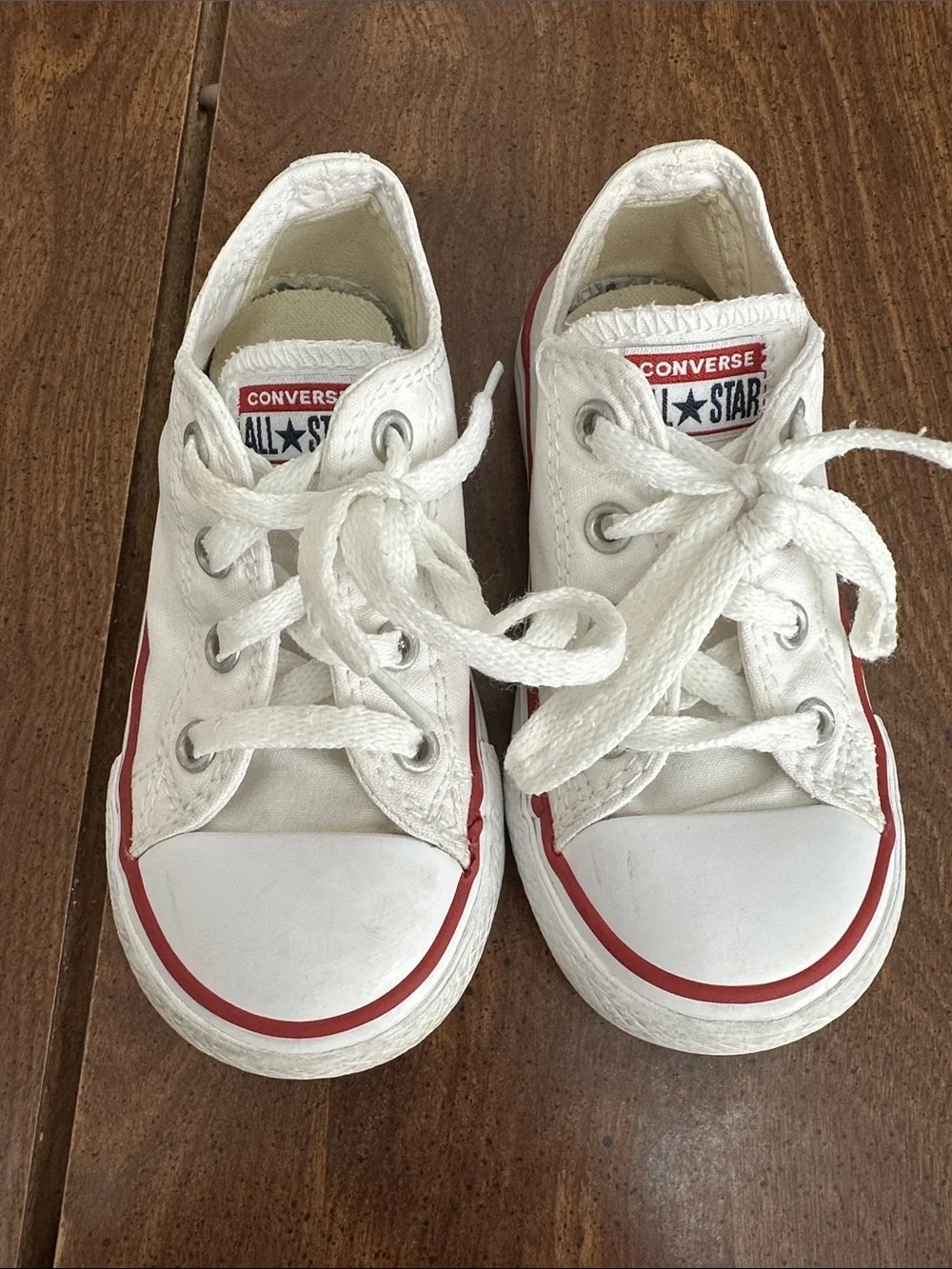 Converse Kids White Canvas Sneakers with Red Trim